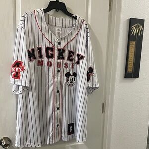 Disney Black and White Striped Shirt with Red Trim